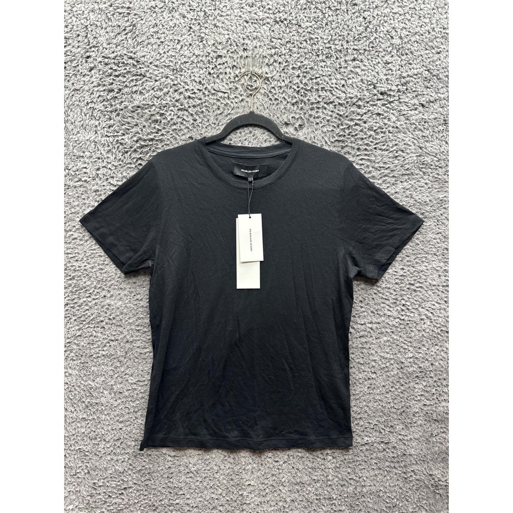 NWT Pearled Ivory Cotton Crewneck Short Sleeve Fitted Tee Black Mens Size M